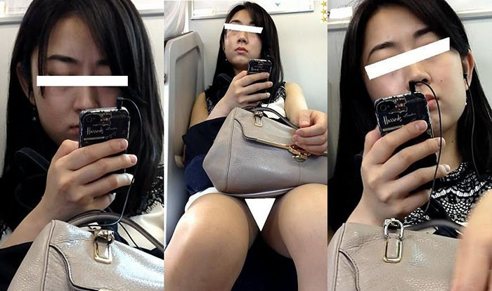 (電車対面)(顔出し)美人OLさん、白のワンピース…、スカート丈短いのにパンストあんよをくぱぁ~